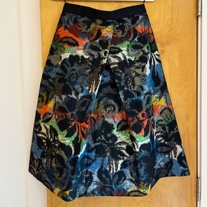 Midi a-line formal skirt with multicolored jungle pattern and metallic thread